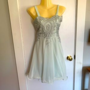 Crystal and lace detailed mint green dress